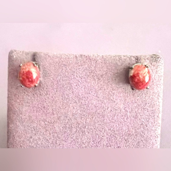 Natural Rhodonite Sterling Silver Studs - Picture 1 of 4
